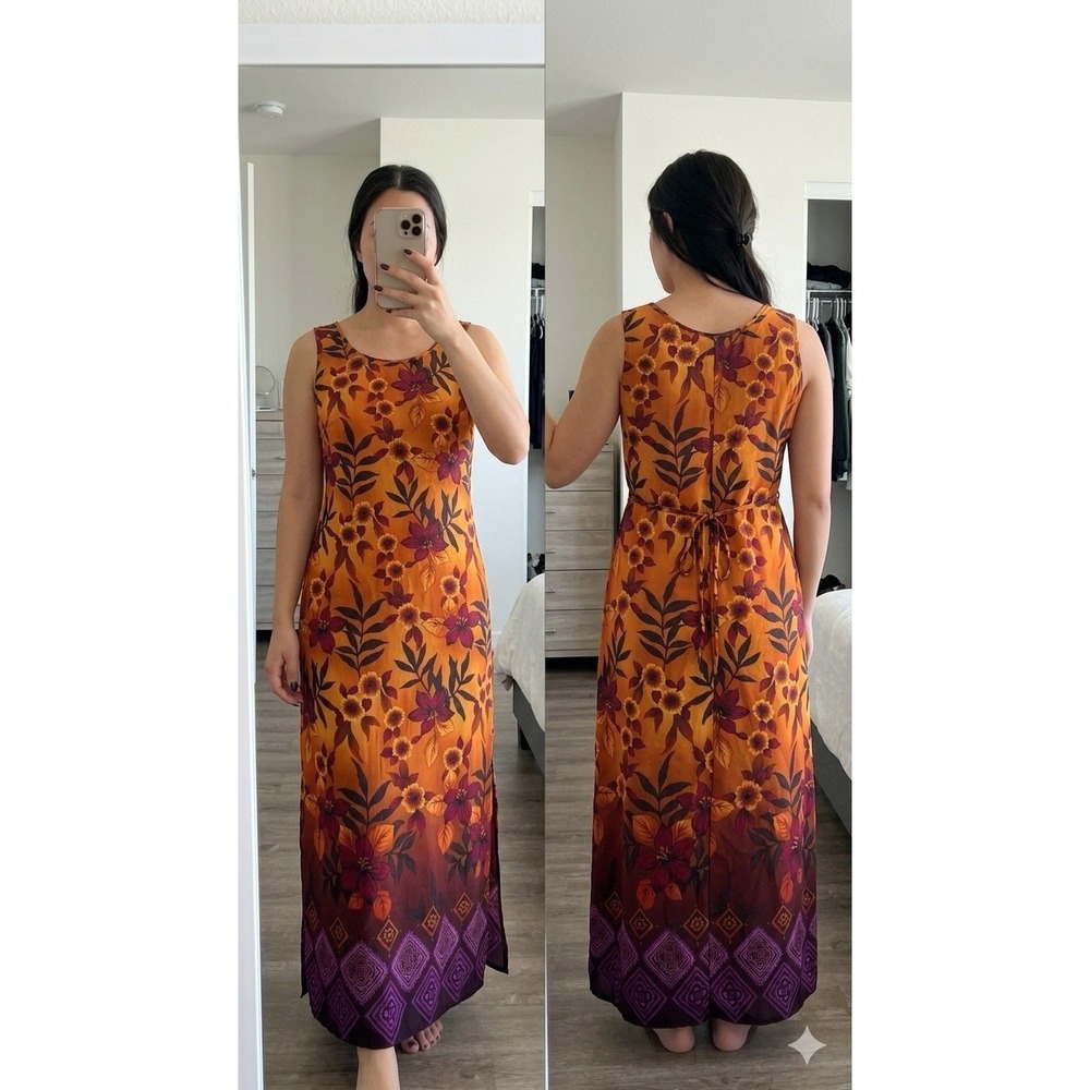 VTG Giorgio Fiorlini Collection Floral Maxi Dress Orange Purple Boho 90s Y2K L